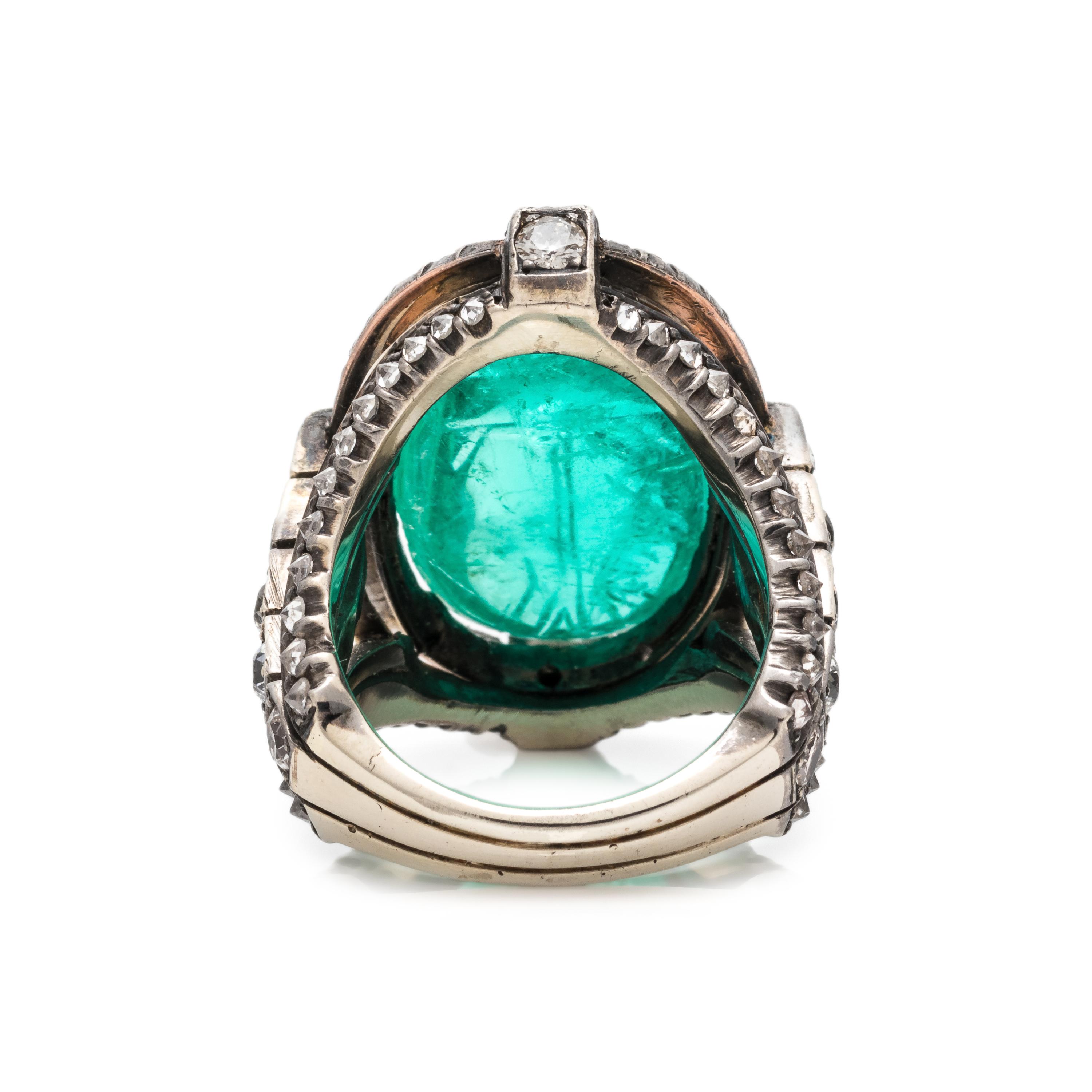 EMERALD AND DIAMOND SCARAB RING