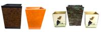 Five Assorted Waste Paper Baskets Height of tallest 14 1/2 inches.