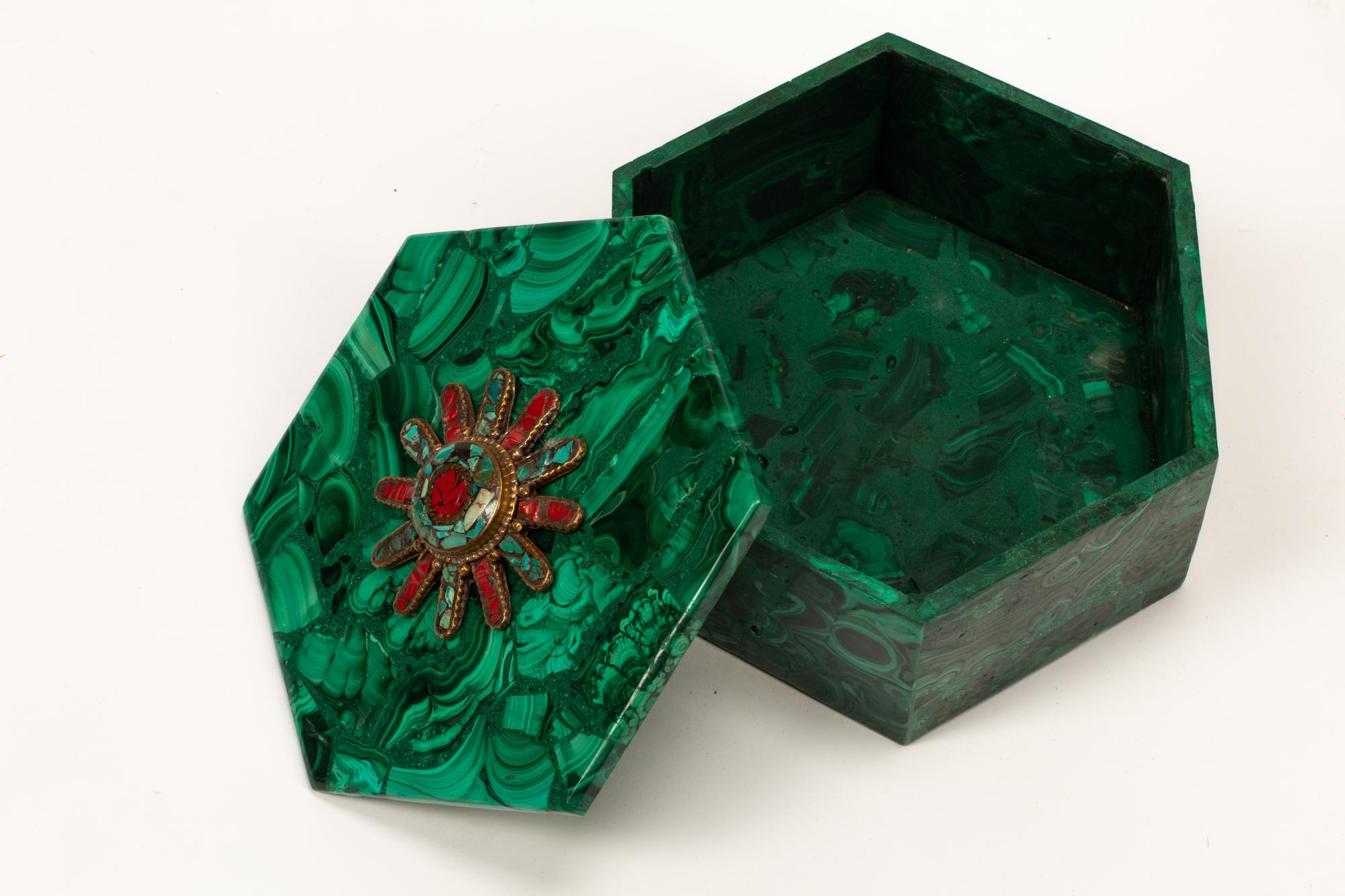 Four "Jeweled" Malachite Table Boxes