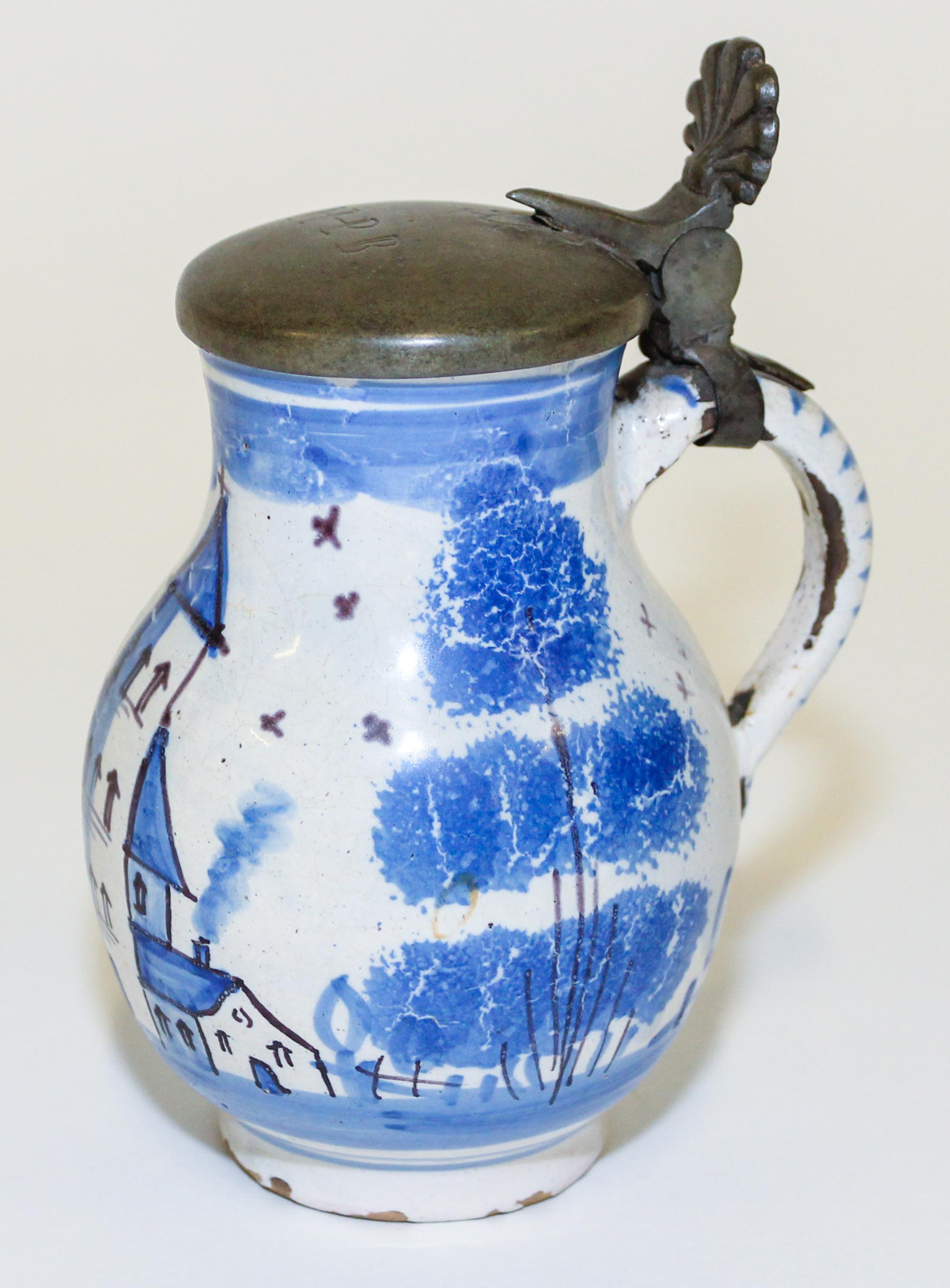 A Delft Pewter Mounted Pitcher Height 6 1/2 inches. — 18TH CENTURY