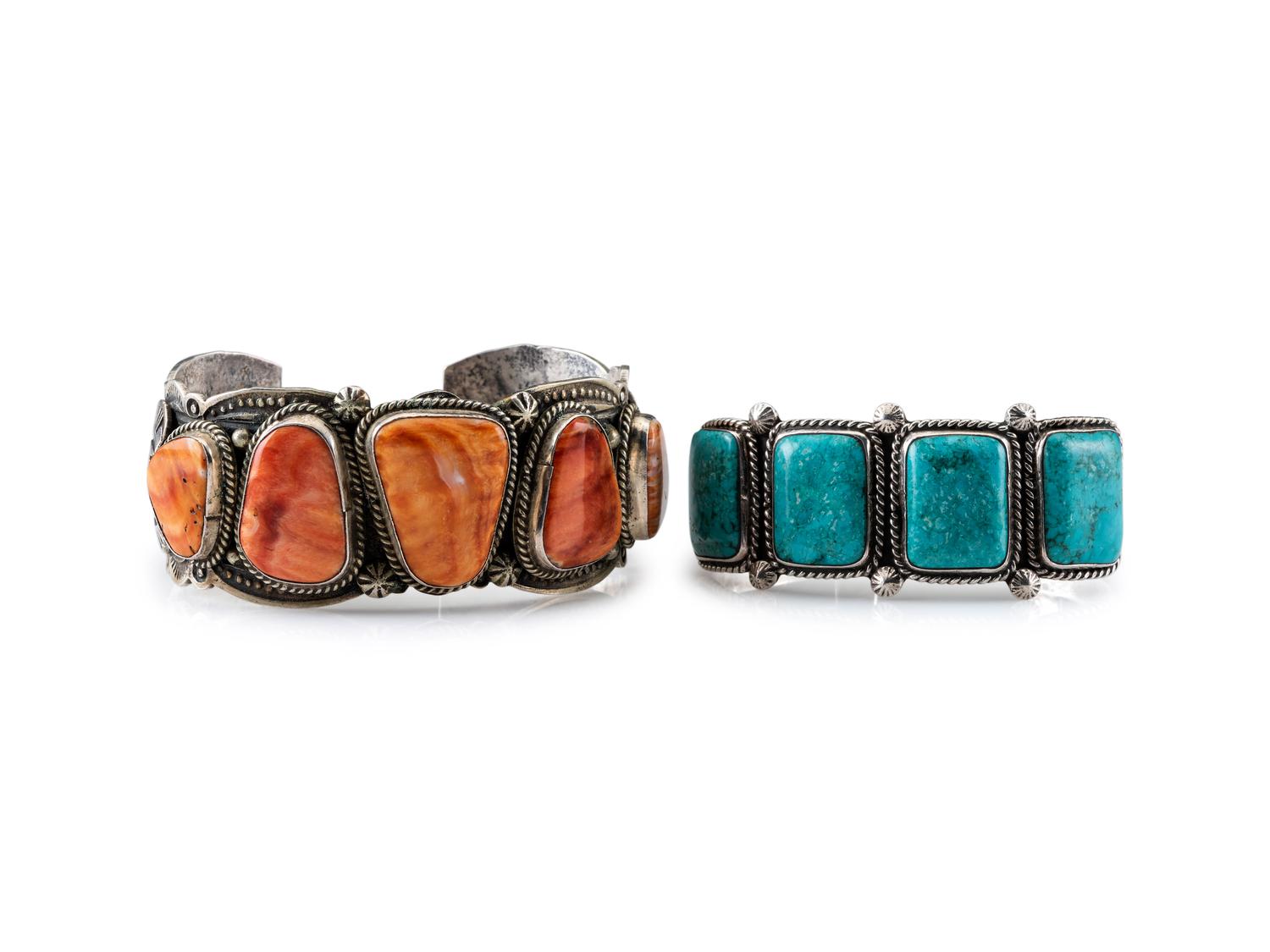 Navajo Silver Cuff Bracelets, with Inlay