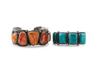 Navajo Silver Cuff Bracelets, with Inlay