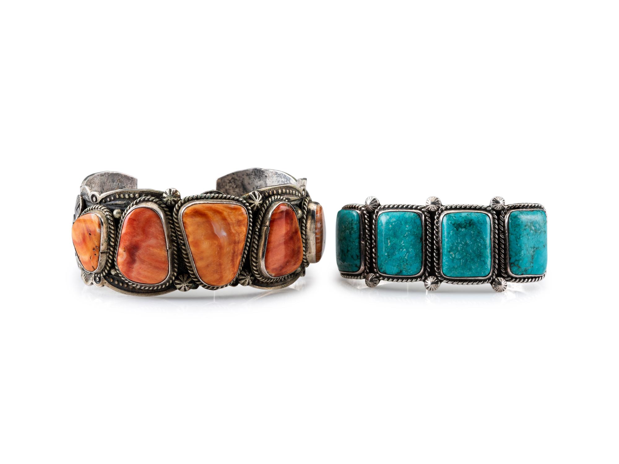 Navajo Silver Cuff Bracelets, with Inlay