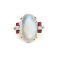 MOONSTONE, RUBY, AND DIAMOND RING