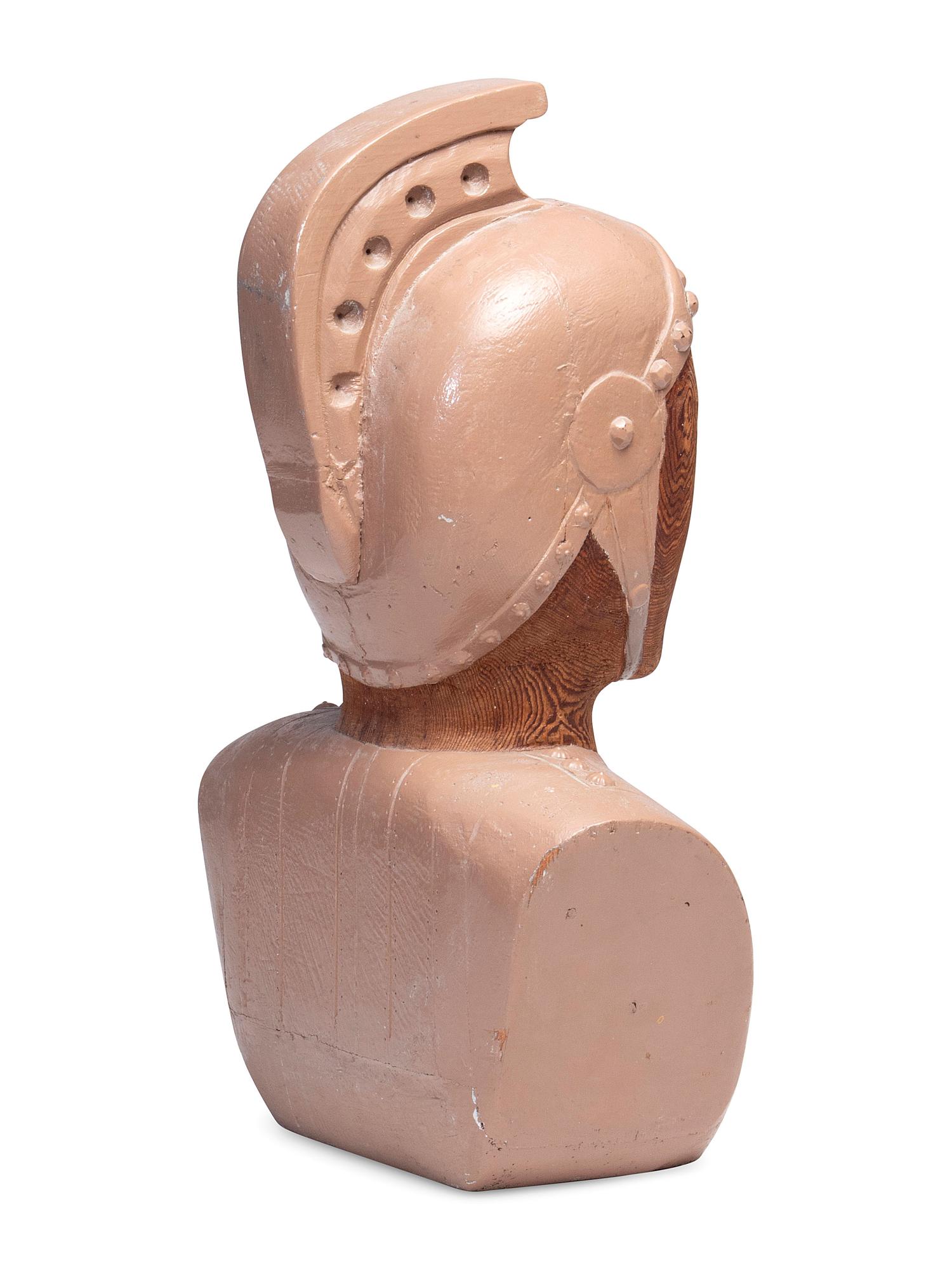 A Folk Carved and Painted Pine Roman Centurion Bust