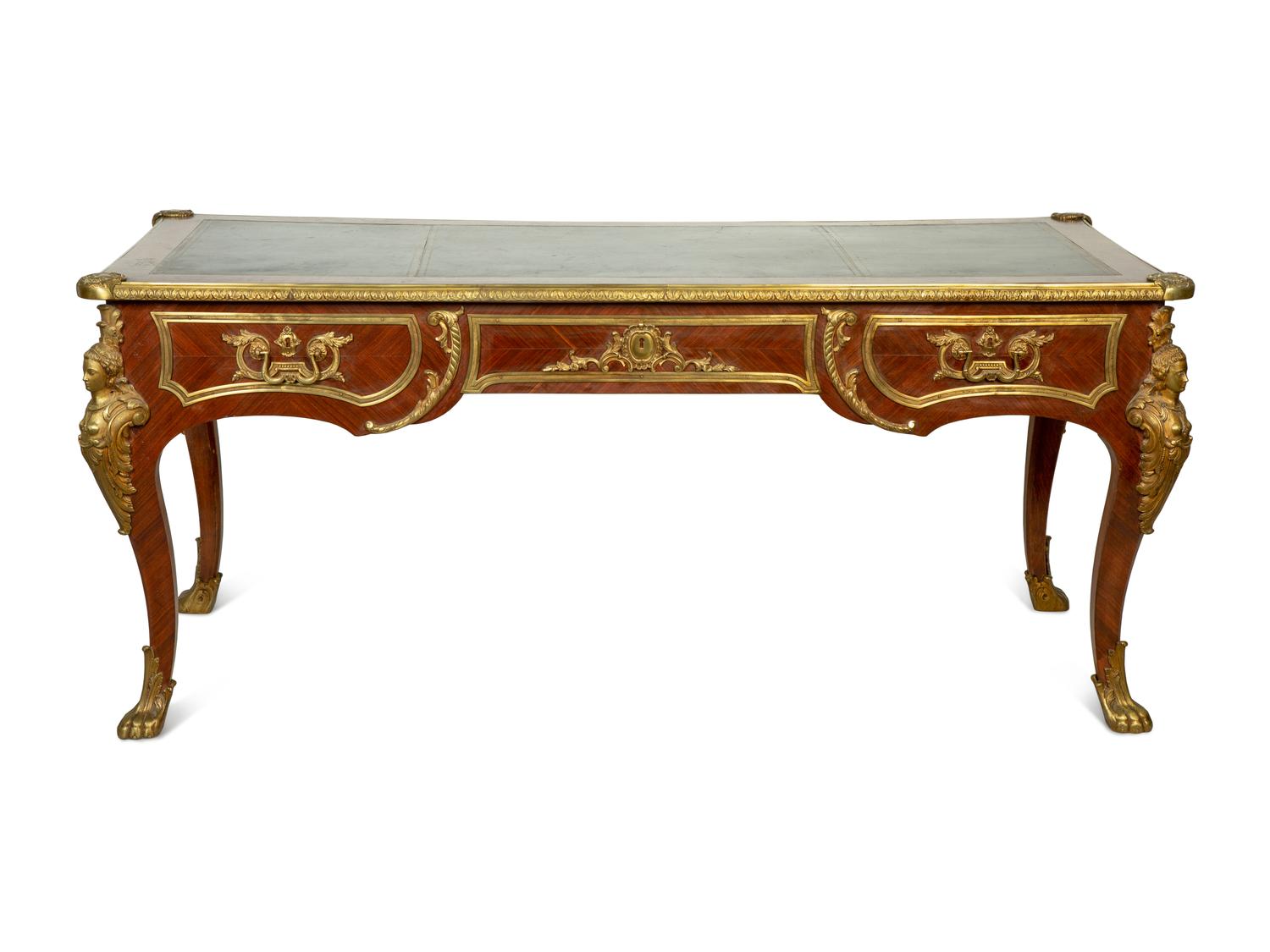 A Louis XV Style Gilt Bronze Mounted Kingwood Bureau Plat