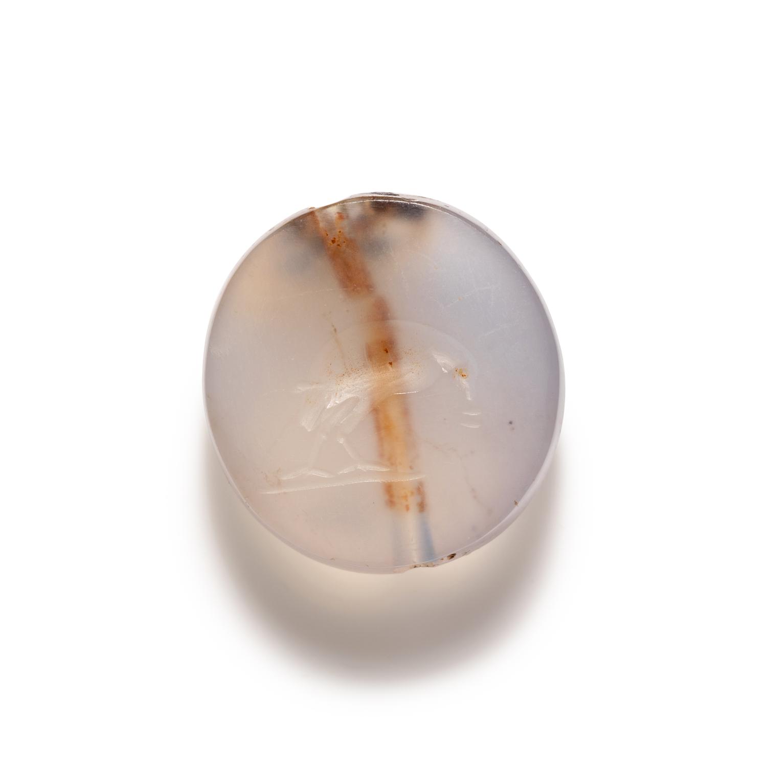 A Greco-Persian Blue Chalcedony Scaraboid with a Partridge