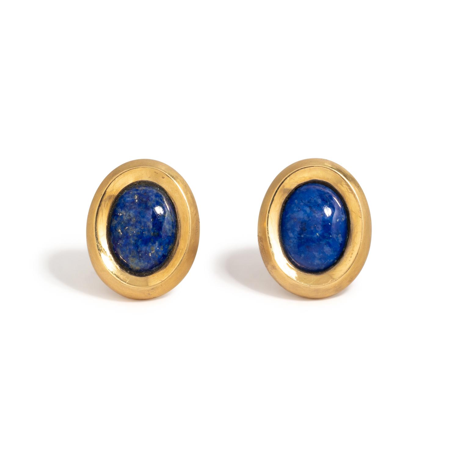 ANGELA CUMMINGS, YELLOW GOLD AND LAPIS LAZULI EARCLIPS