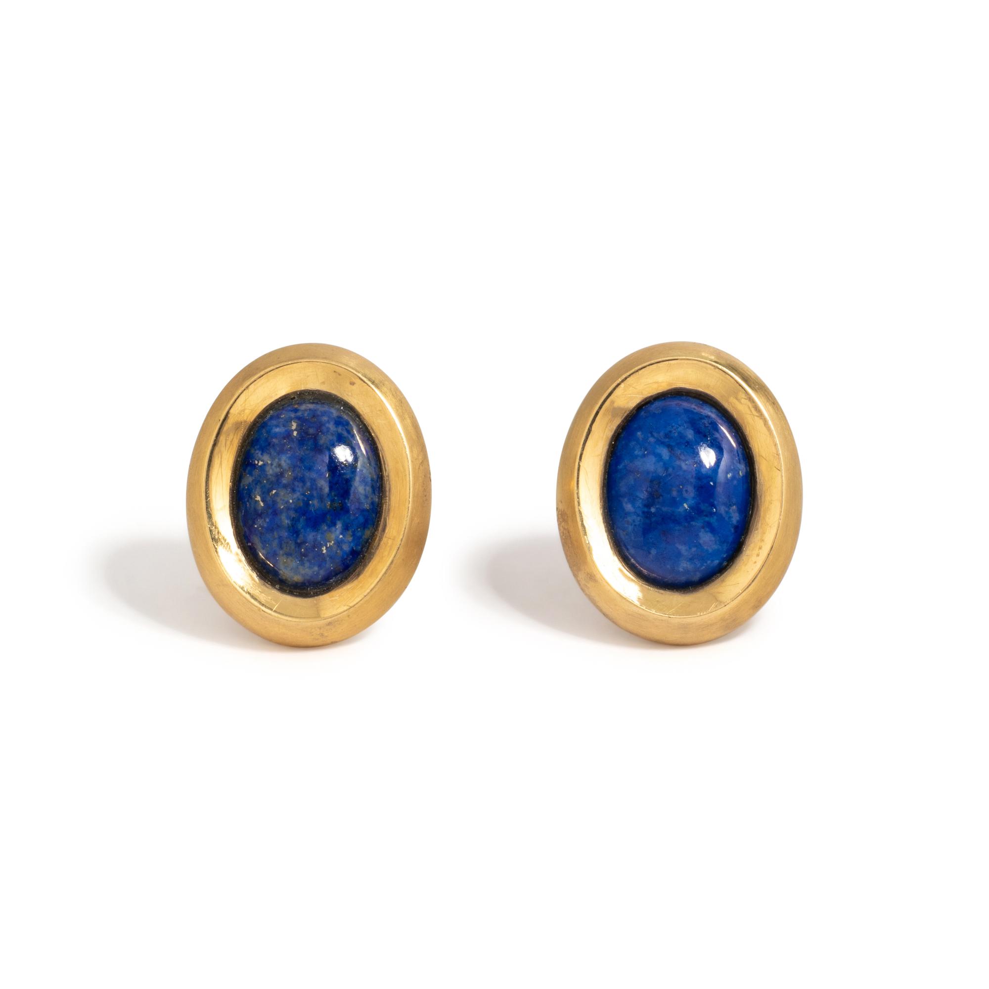 ANGELA CUMMINGS, YELLOW GOLD AND LAPIS LAZULI EARCLIPS