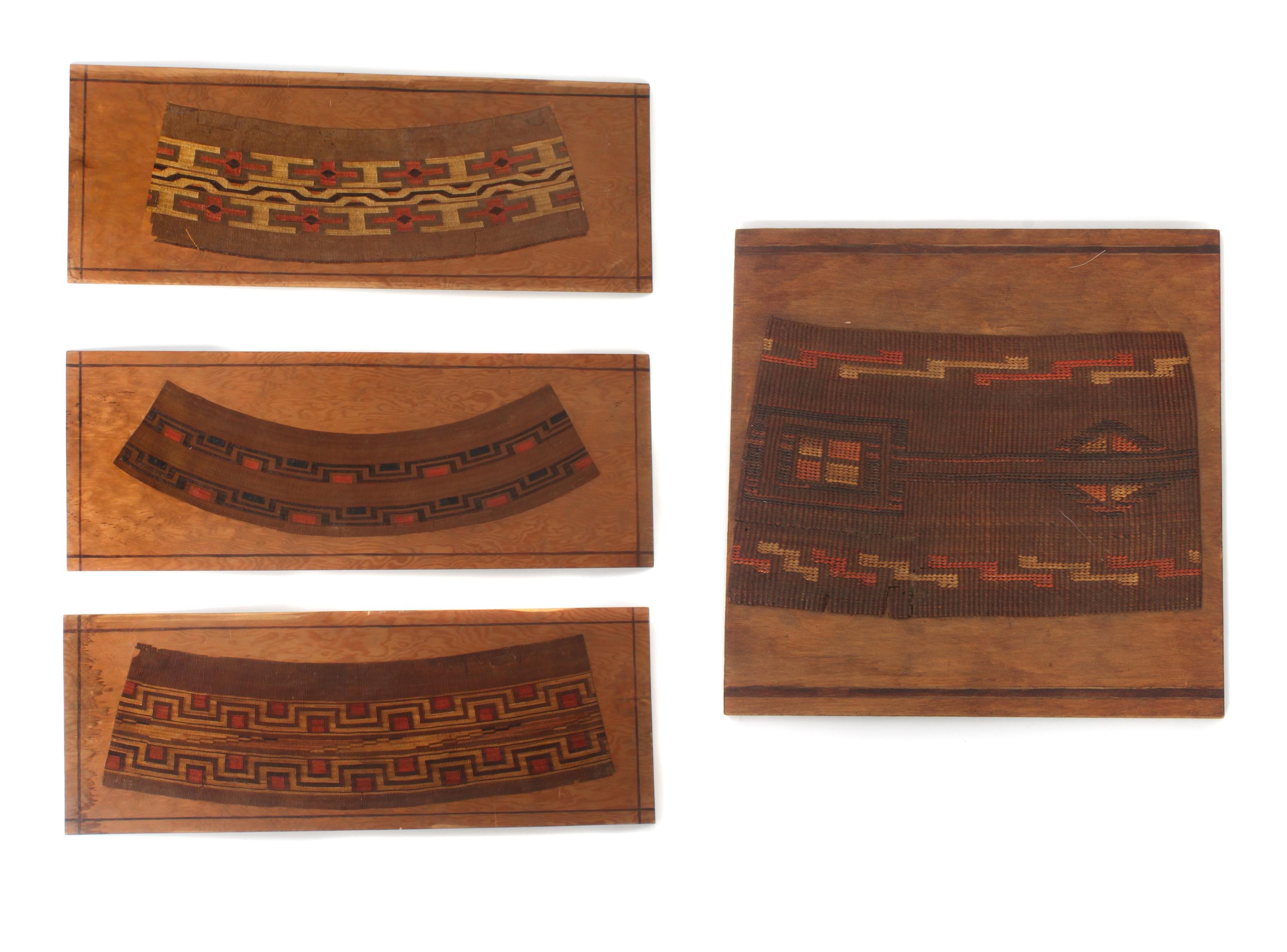 Four Mounted Tlingit Basket Fragments Larger: 15 7/8 x 43 1/8 inches.