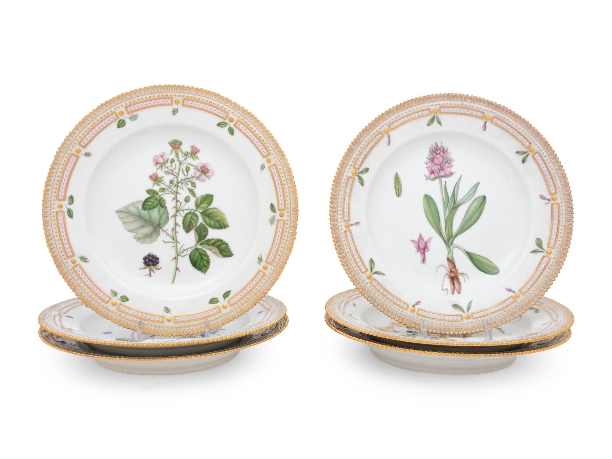 A Set of Twelve Royal Copenhagen Flora Danica Porcelain Dinner Plates