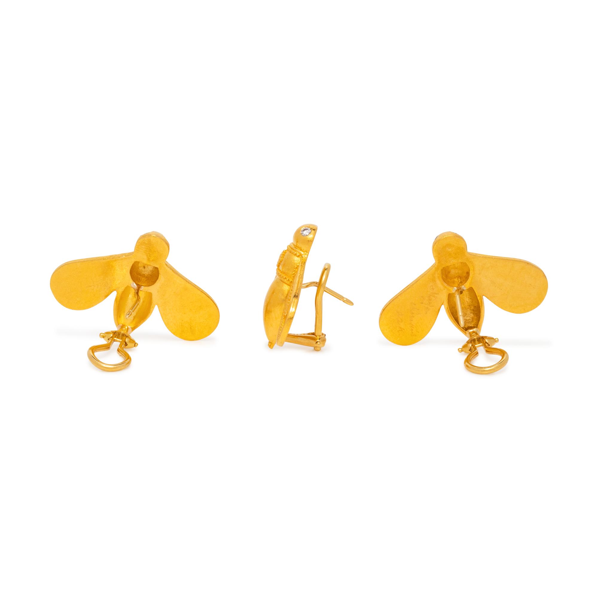 MAIJA NEIMANIS, COLLECTION OF YELLOW GOLD AND DIAMOND BEE EARCLIPS