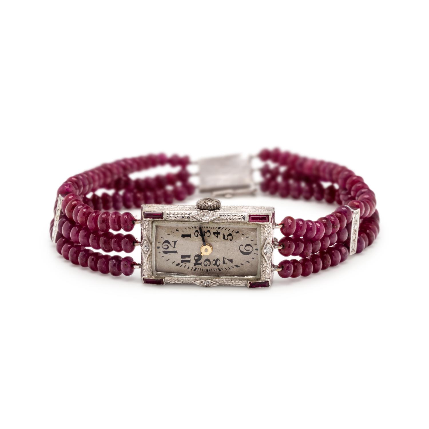 WHITE GOLD AND RUBY WRISTWATCH