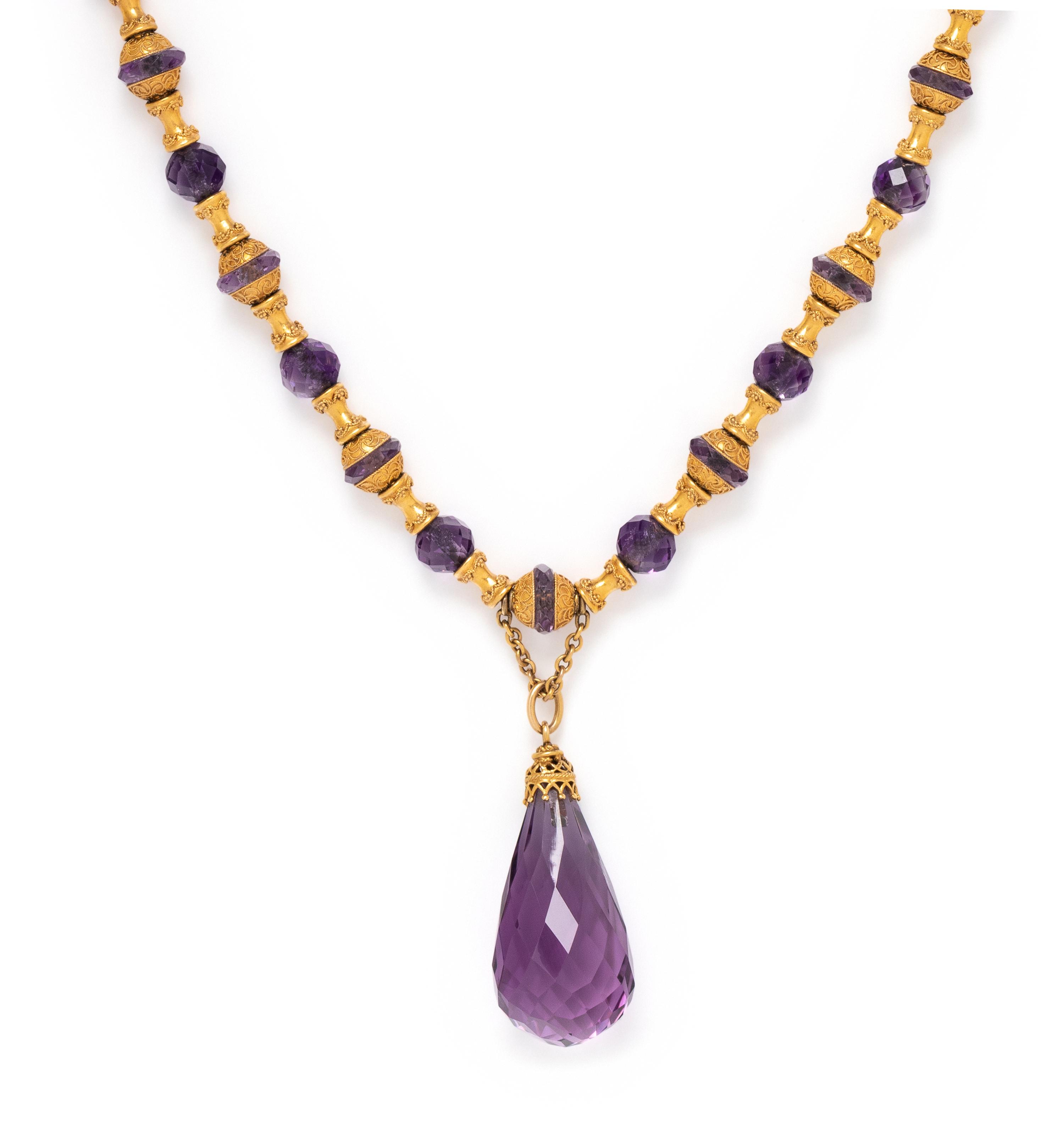 ANTIQUE, YELLOW GOLD AND AMETHYST NECKLACE