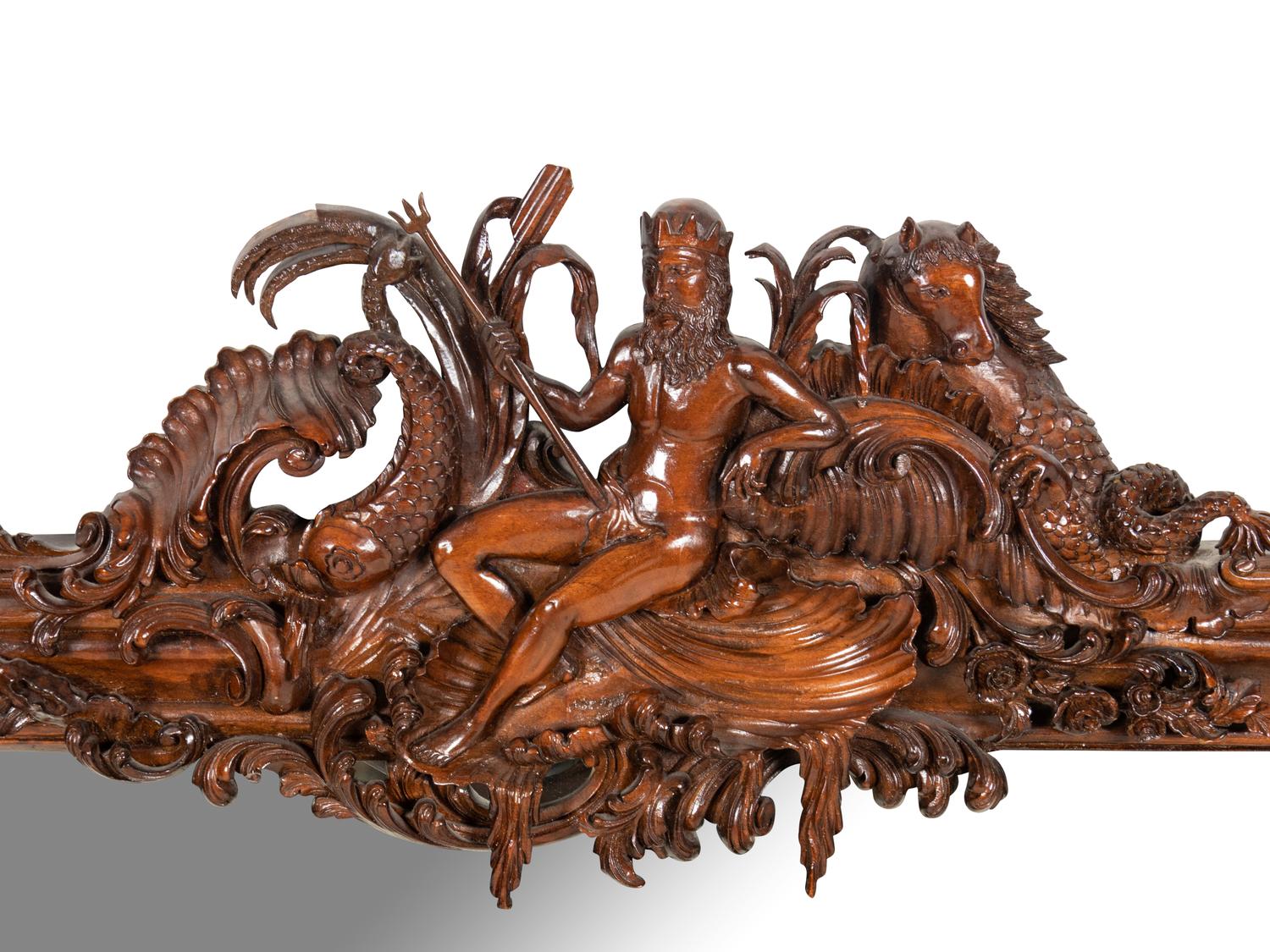 A Continental Carved Mahogany Mirror of Naval Interest