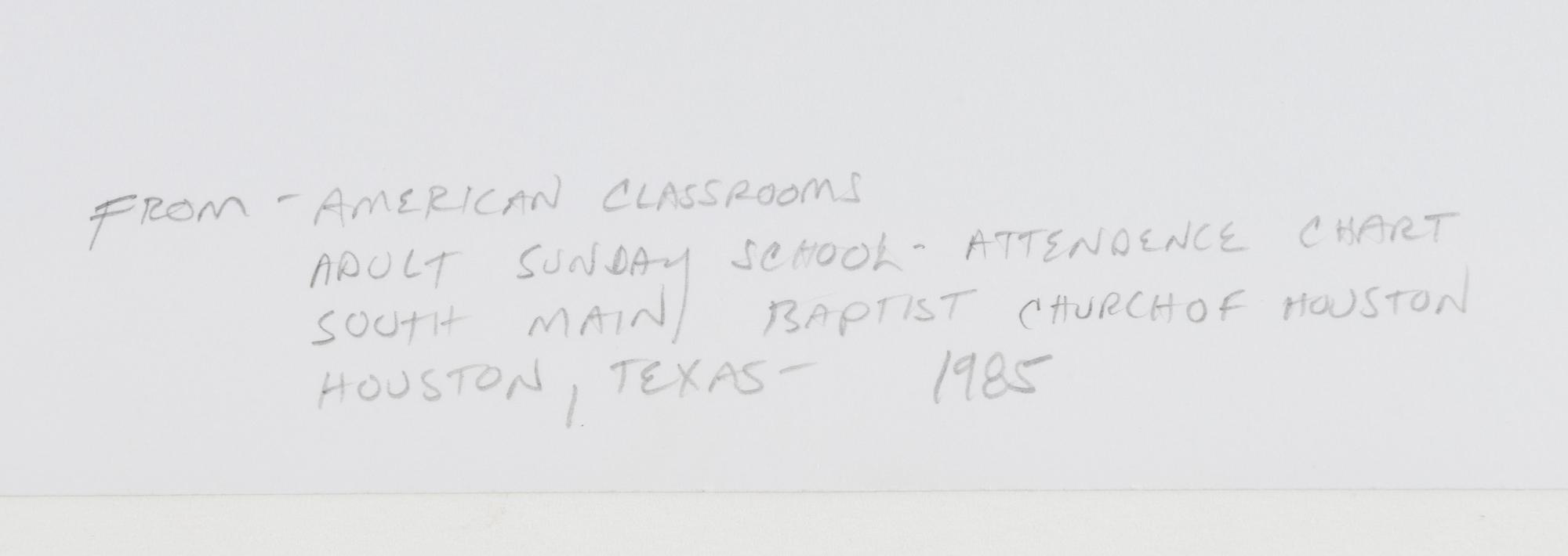 Adult Sunday School Attendance Chart, South Main Baptist Church of Houston, Houston, Texas, (from American Classrooms), 1985