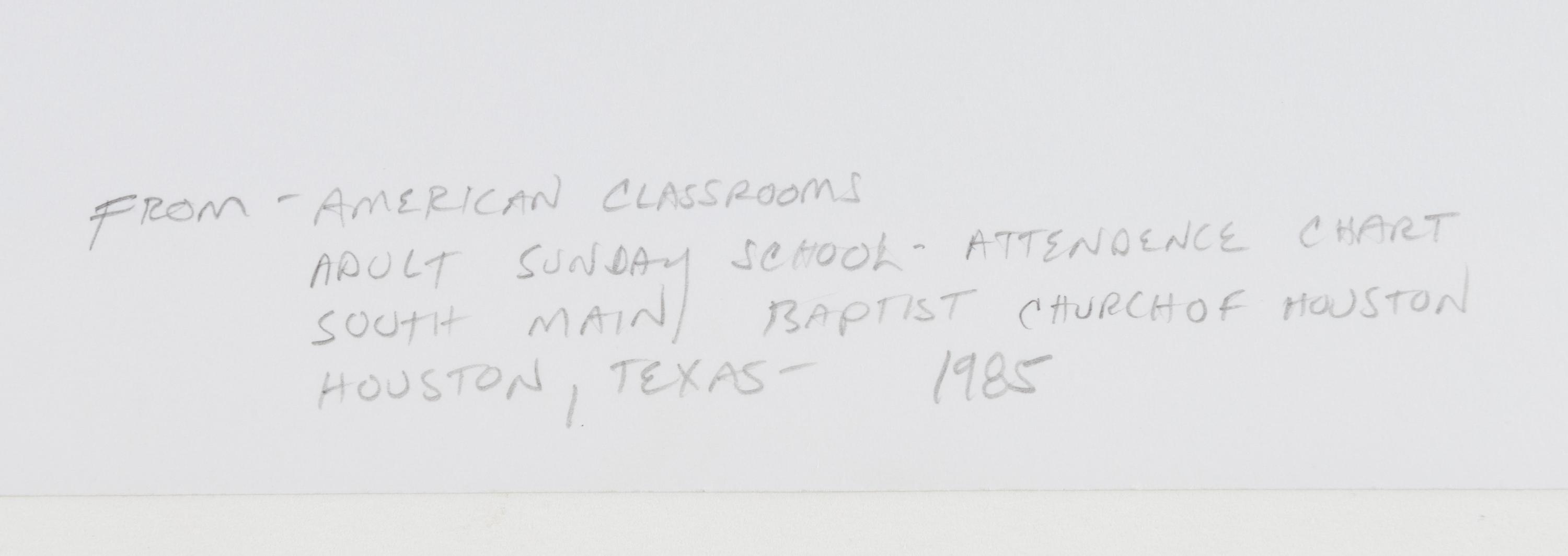 Adult Sunday School Attendance Chart, South Main Baptist Church of Houston, Houston, Texas, (from American Classrooms), 1985