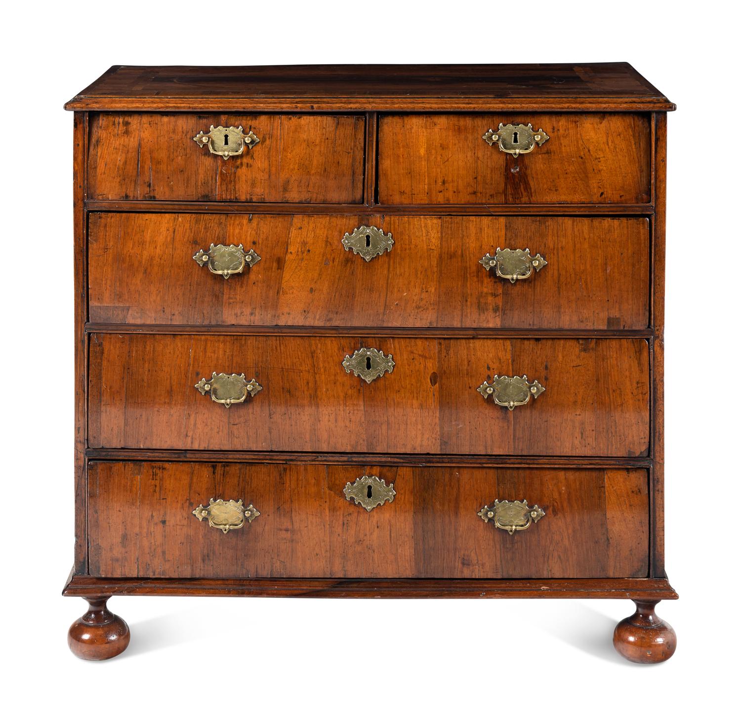 A George II Walnut and Marquetry Chest of Drawers