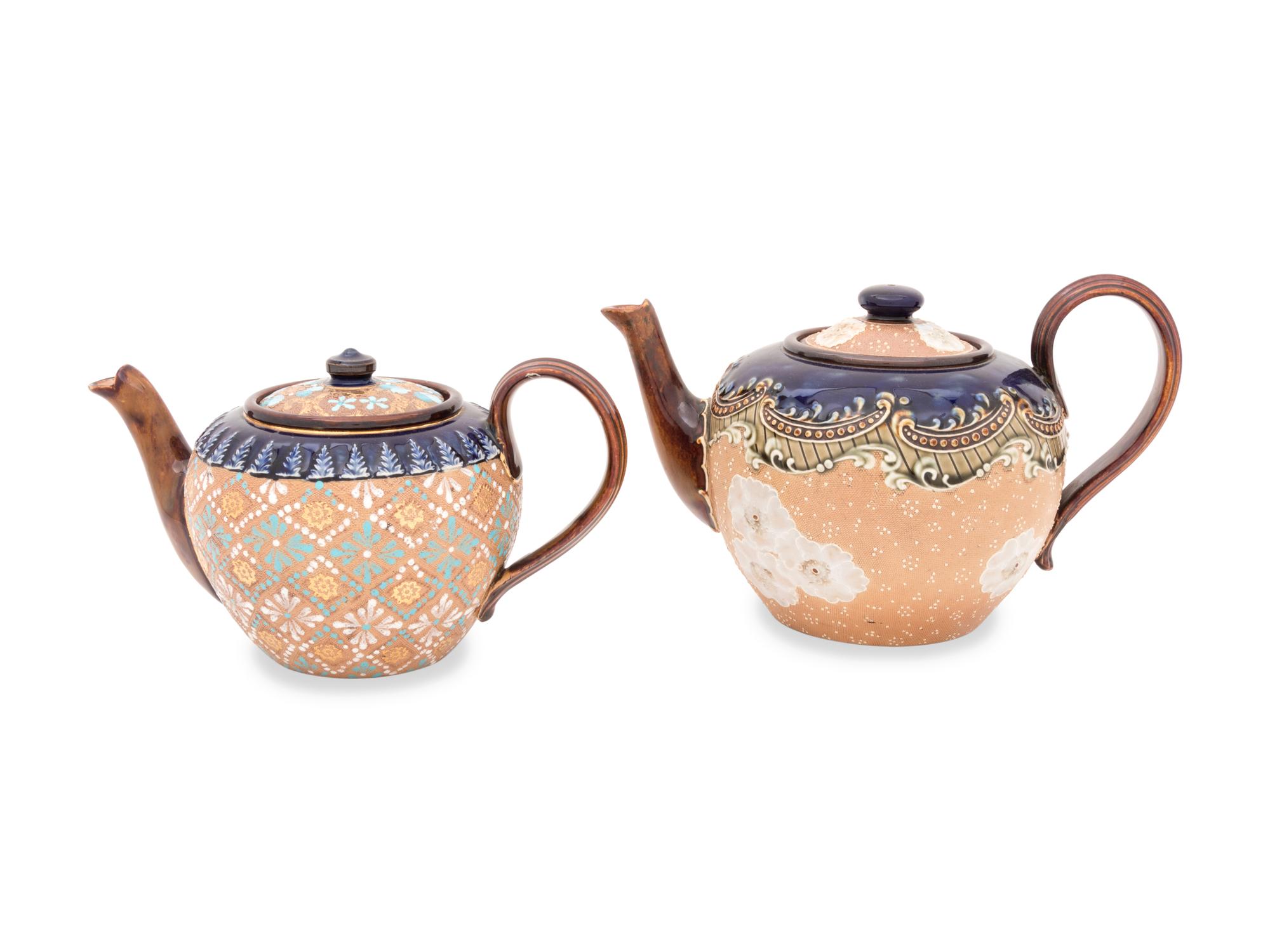 Two Doulton Lambeth Stoneware Teapots