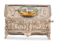 A German Silver and Enamel Singing Bird Automaton Box