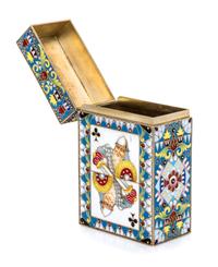 A Russian Silver-Gilt and Enamel Card Box, Spurious marks of Fedor Ruckert, Moscow, early 20th century, the box decorated with polychro