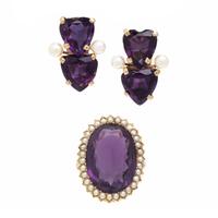 Amethyst and Yellow Gold Earrings and Ring