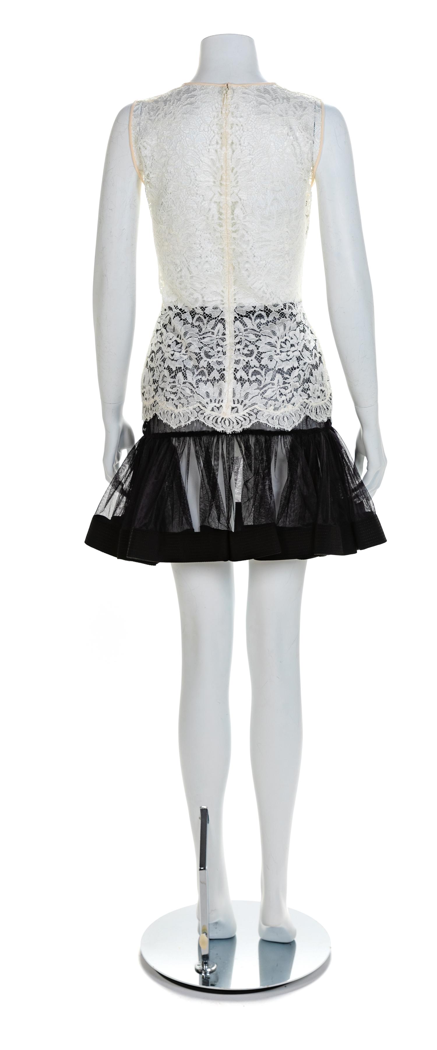 Atalier Versace White Lace Blouse and Black Sheer Skirt, 1990