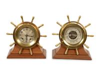 A Chelsea Ship's Wheel Clock and Matching Barometer