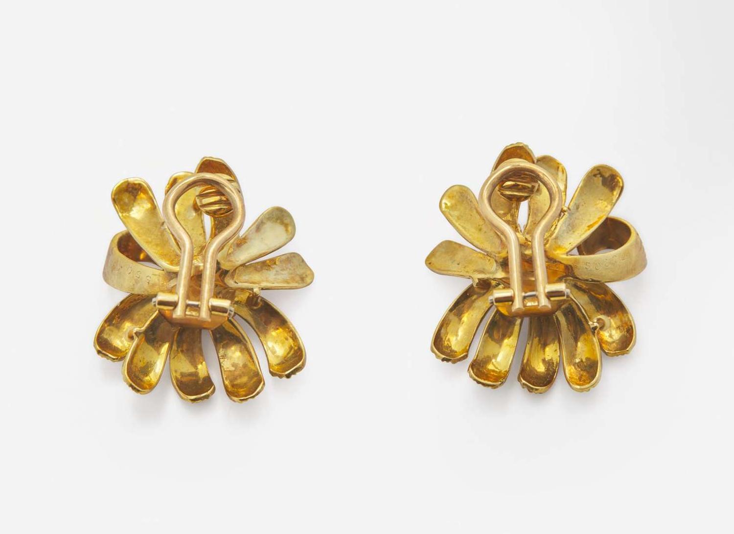 A Pair of 18K Yellow Gold and Ruby Cartier Ear Clips