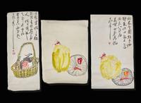 Ding Yanyong (Chinese, 1902-1978), Basket and Fruit, Basket and Vegetables, three works, 1975 and 1976 丁衍庸(中國 1902-1978) 瓜果梨桃一組三幅 乙卯年1975 丙辰年1976