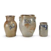 Three cobalt-decorated stoneware items 19th century
