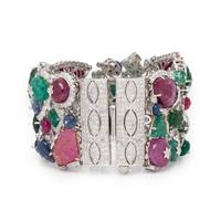 Ruby, Sapphire, Emerald, Diamond, and White Gold Bracelet