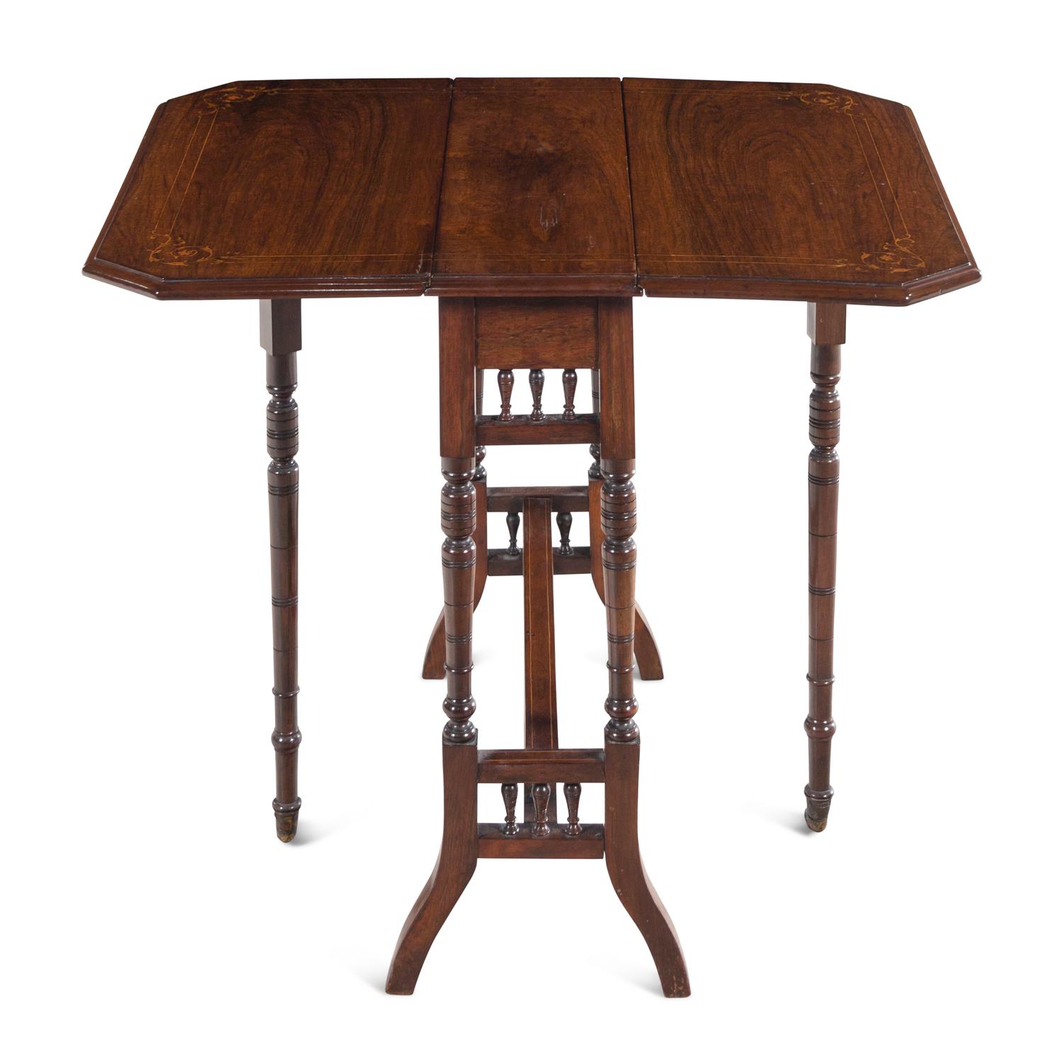 An English Rosewood and Marquetry Drop-Leaf Table