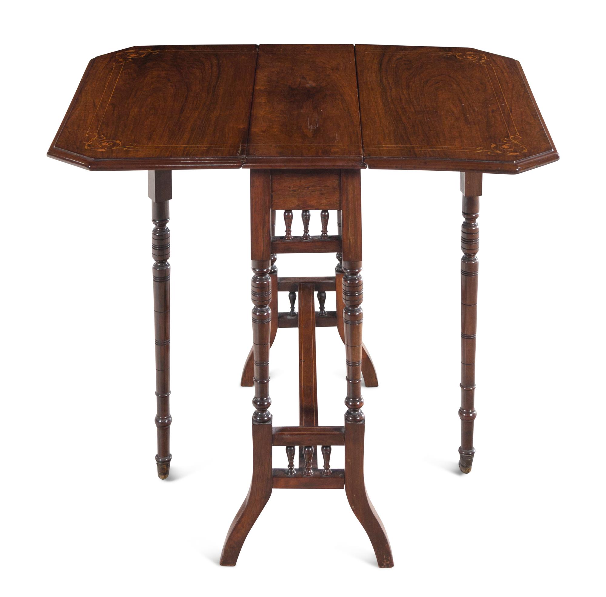 An English Rosewood and Marquetry Drop-Leaf Table