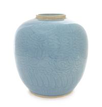 A Clair-de-Lune Porcelain Ginger Jar Height 8 1/2 inches.