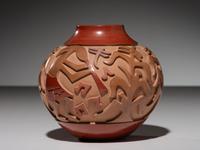 Carved Polychrome Pottery Jar First Collaboration III/V