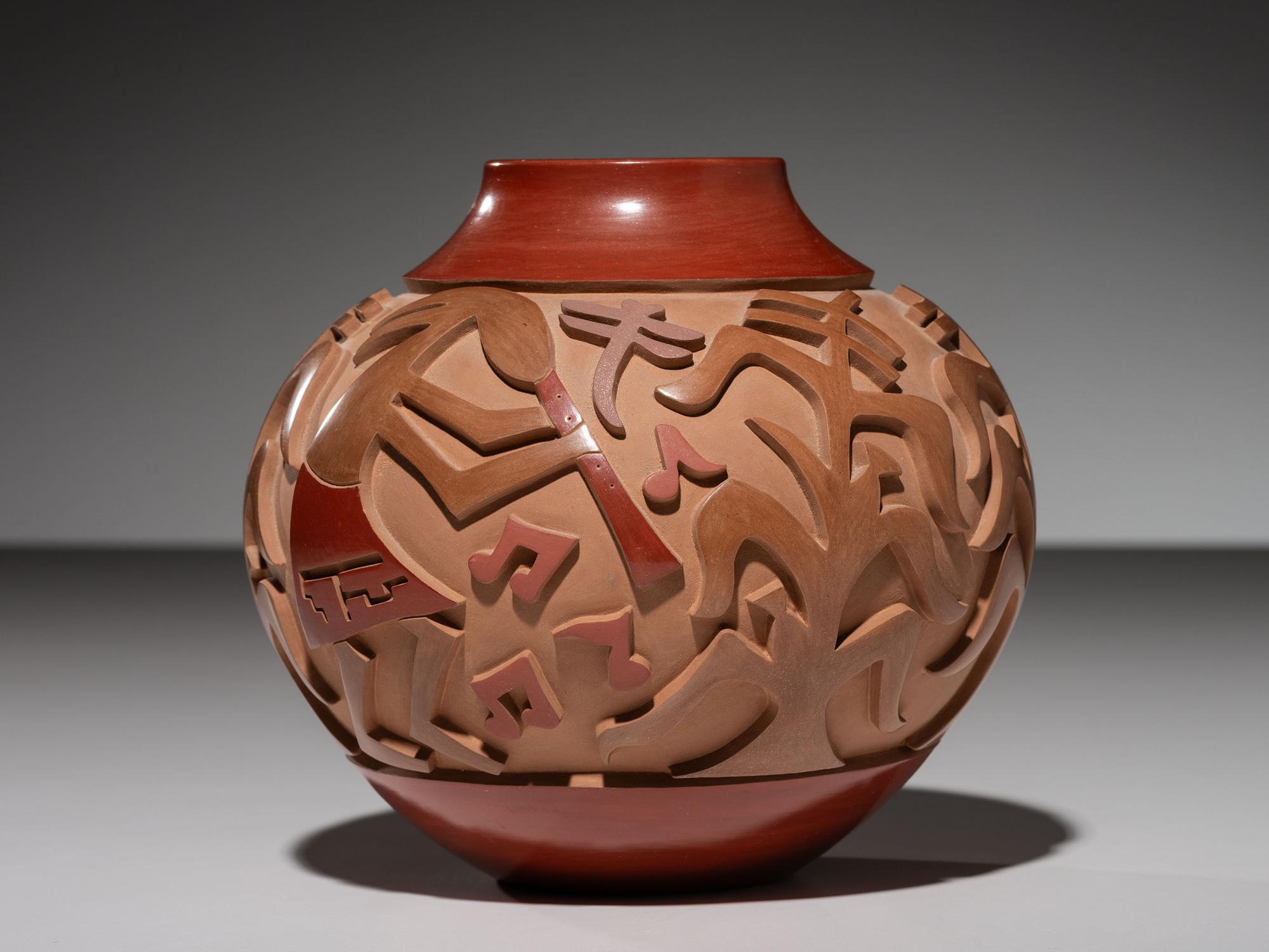 Carved Polychrome Pottery Jar First Collaboration III/V