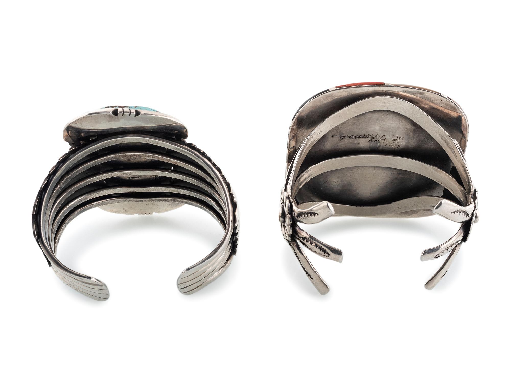 Large Navajo Silver and Turquoise Cuff Bracelets