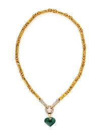 A HIGH KARAT YELLOW GOLD BYZANTINE FANCY LINK NECKLACE AND DIAMOND AND TOURMALINE CONVERTIBLE NECKLACE