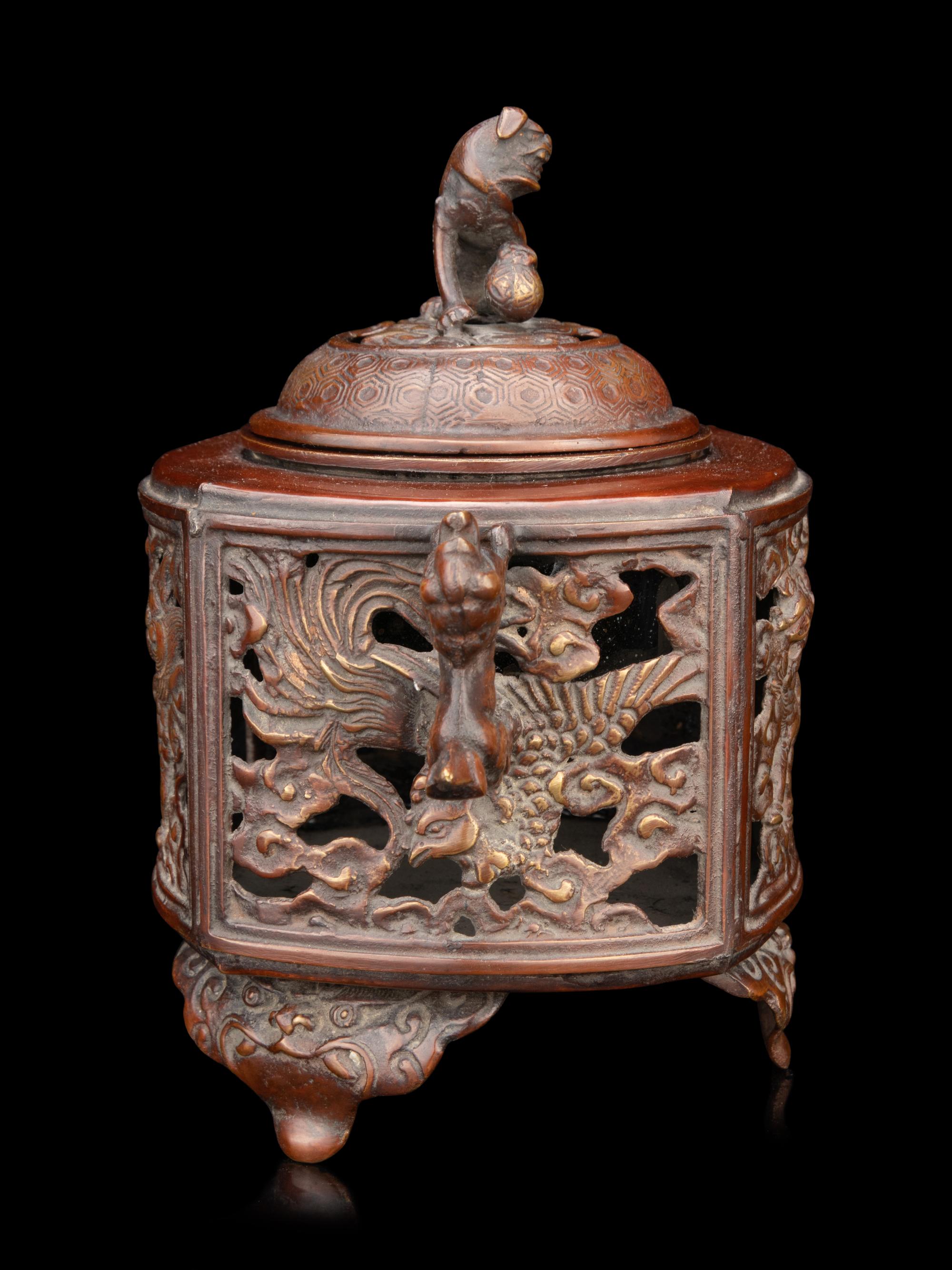 A Japanese Bronze Reticulated Censer and Cover
