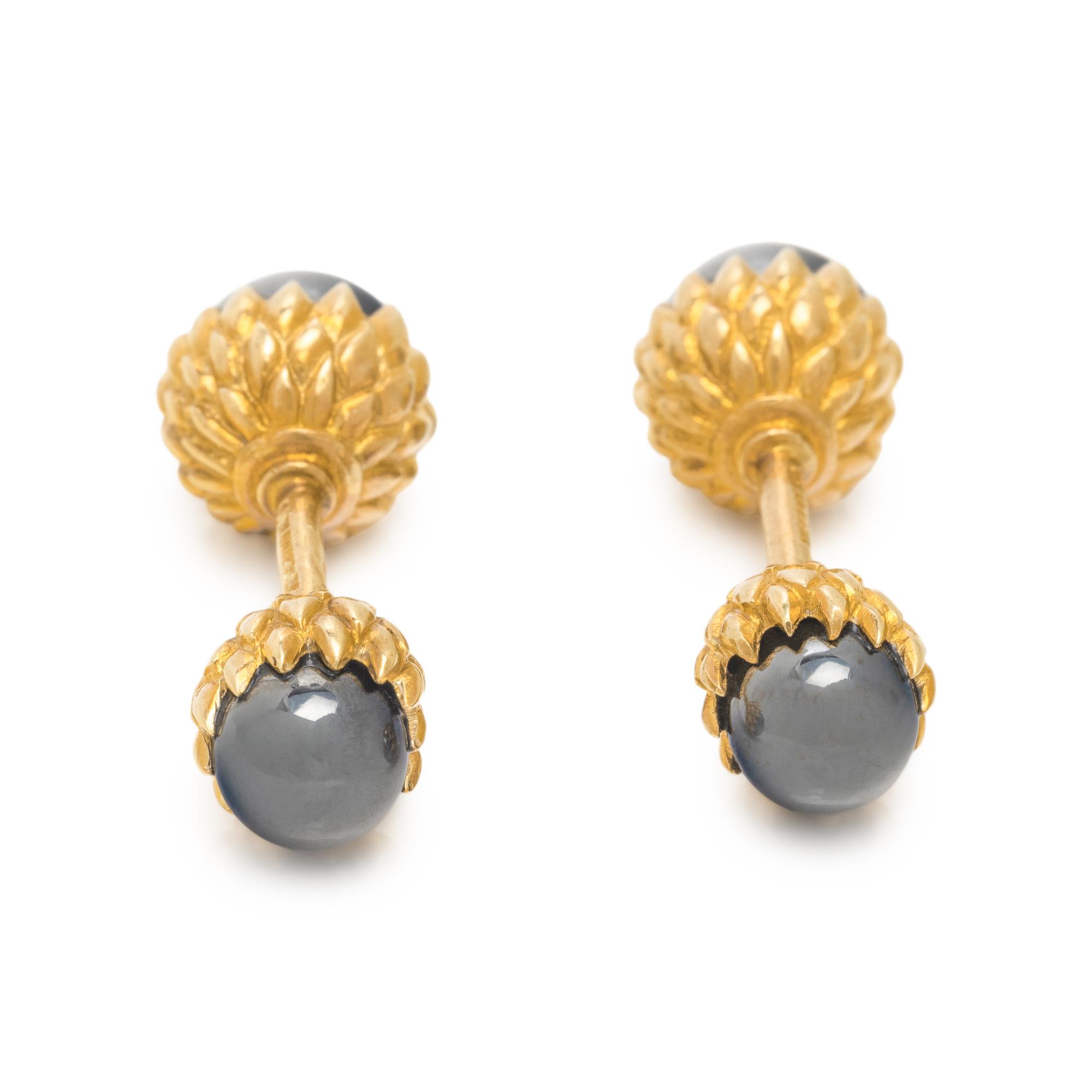 TIFFANY & CO., SCHLUMBERGER, YELLOW GOLD AND HEMATITE CUFFLINKS