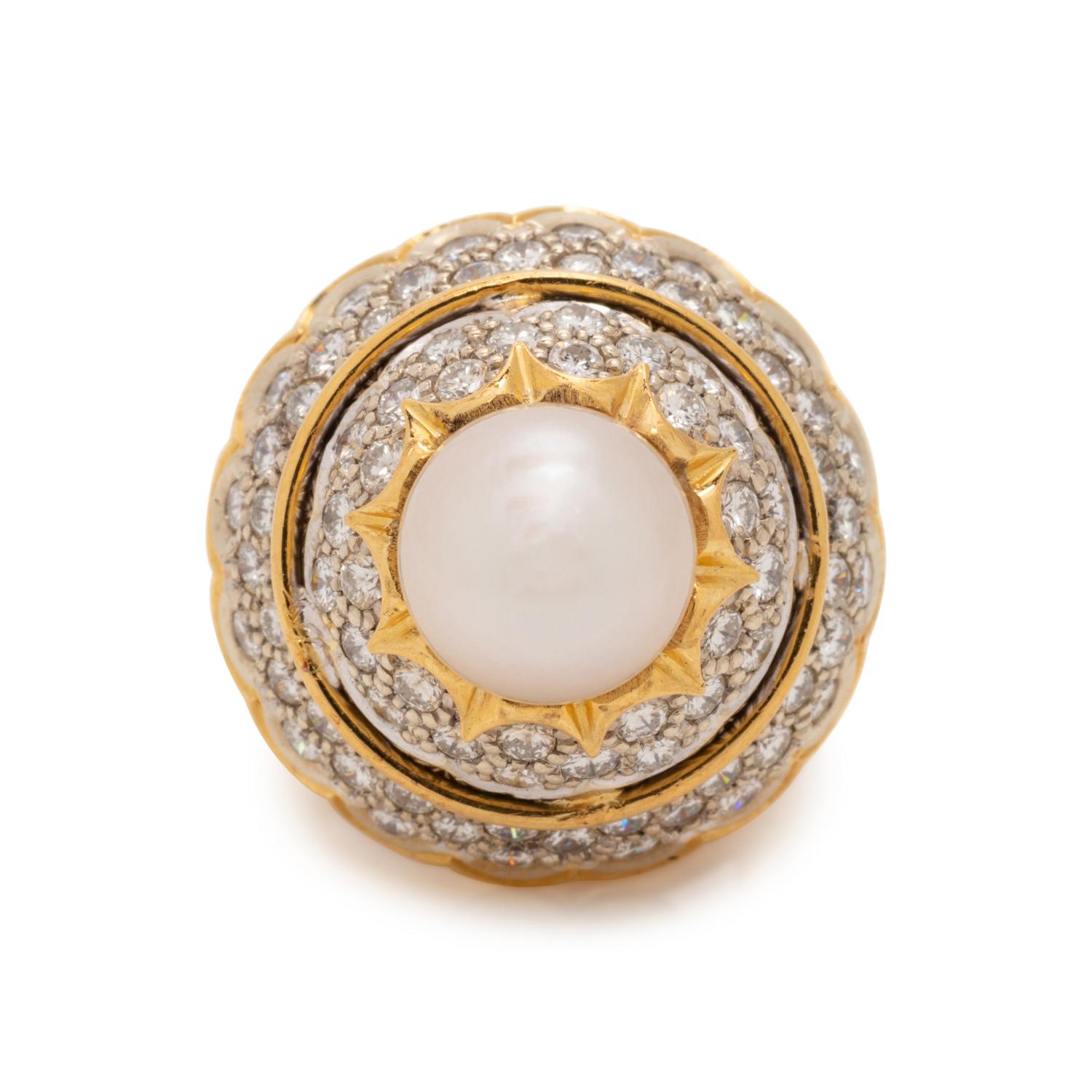 CULTURED PEARL AND DIAMOND RING