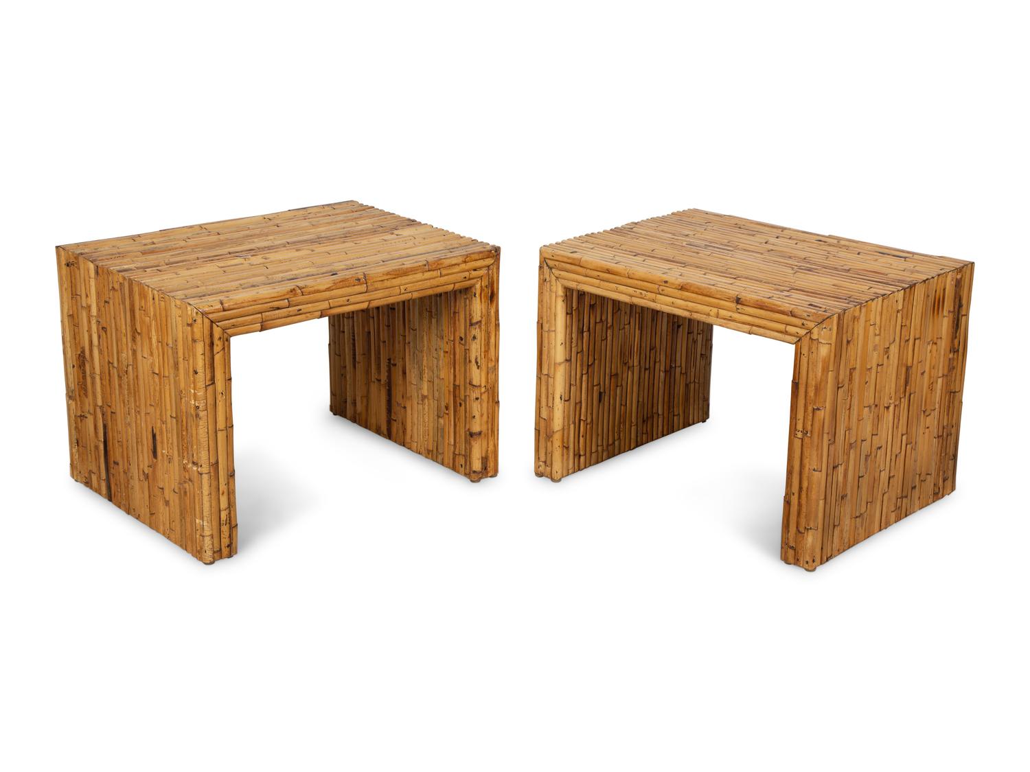 A Pair of Bamboo Veneered Parsons Tables — 20TH CENTURY