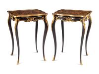 A Pair of Louis XVI Style Gilt Bronze Mounted Marquetry Tables
