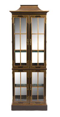 An Asian Black and Polychromed Lacquer Display Cabinet Height 76 1/2 x width 27 x depth 13 inches. — 20TH CENTURY