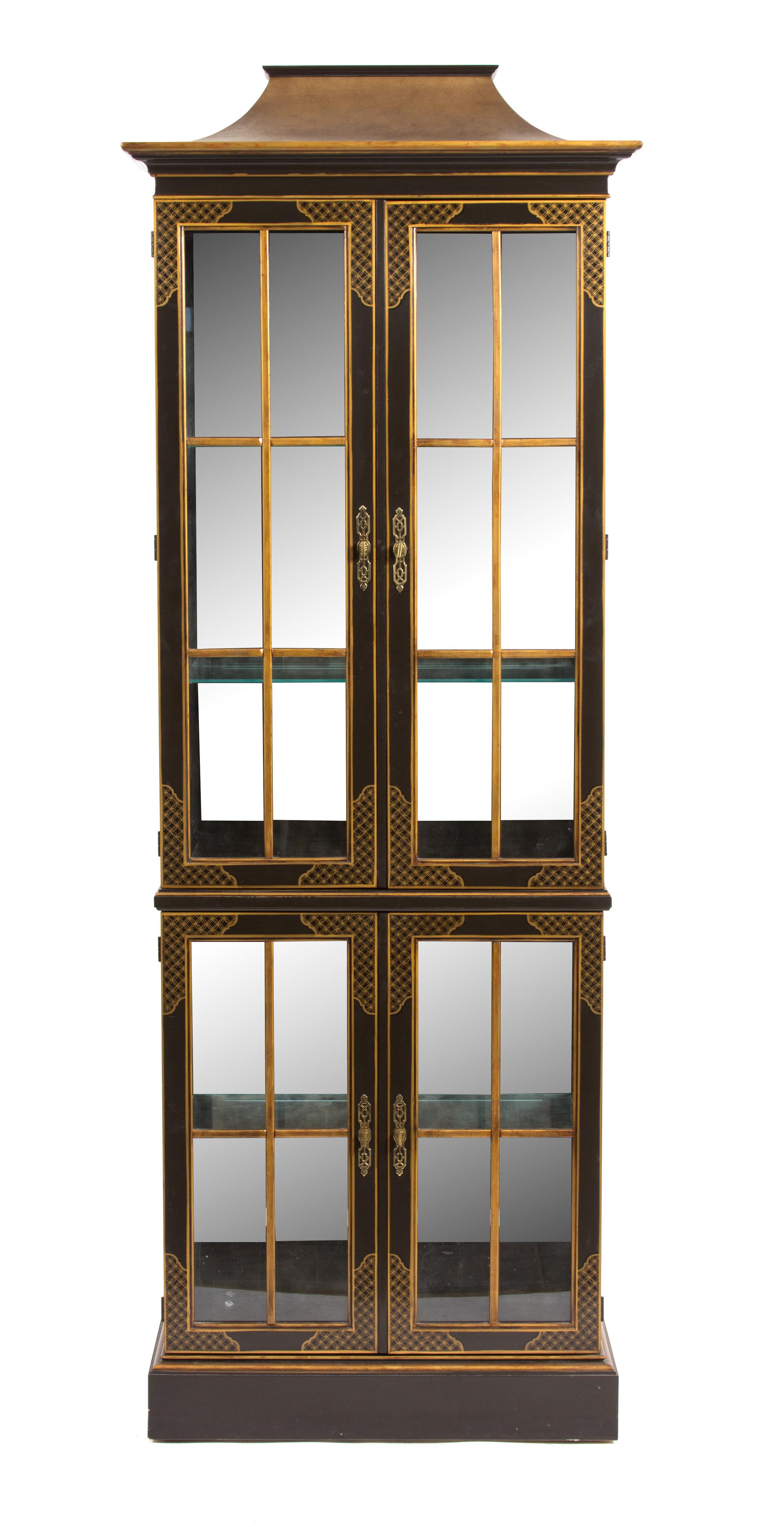 An Asian Black and Polychromed Lacquer Display Cabinet Height 76 1/2 x width 27 x depth 13 inches. — 20TH CENTURY