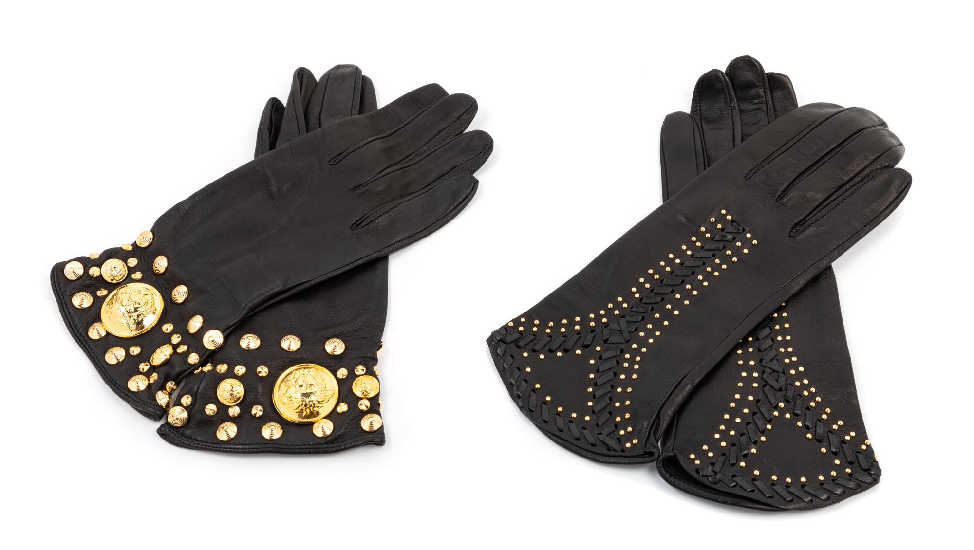 Two Pairs of Gianni Versace Leather Gloves, 1990s