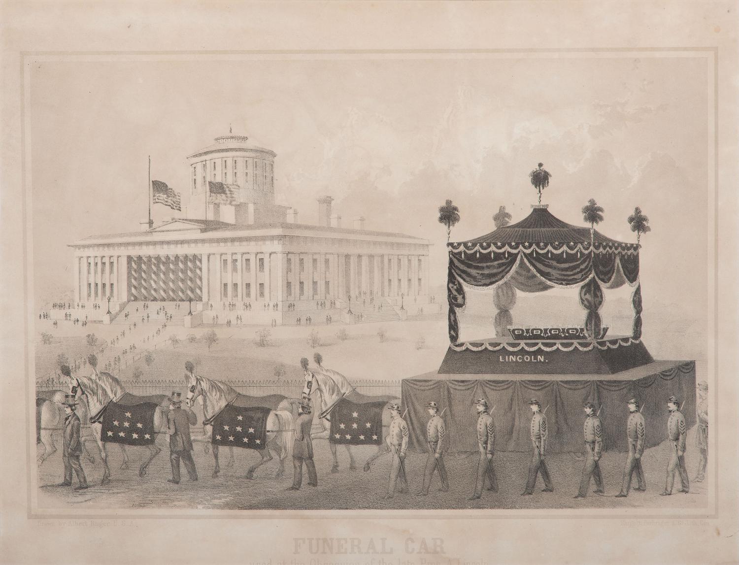 [LINCOLN, Abraham (1809-1865)]. RUGER, Albert, artist. Funeral Car Used at the Obsequies of the Late President Lincoln . Cincinnati, OH: Ehrgott, Forbiger & Co., 1865.