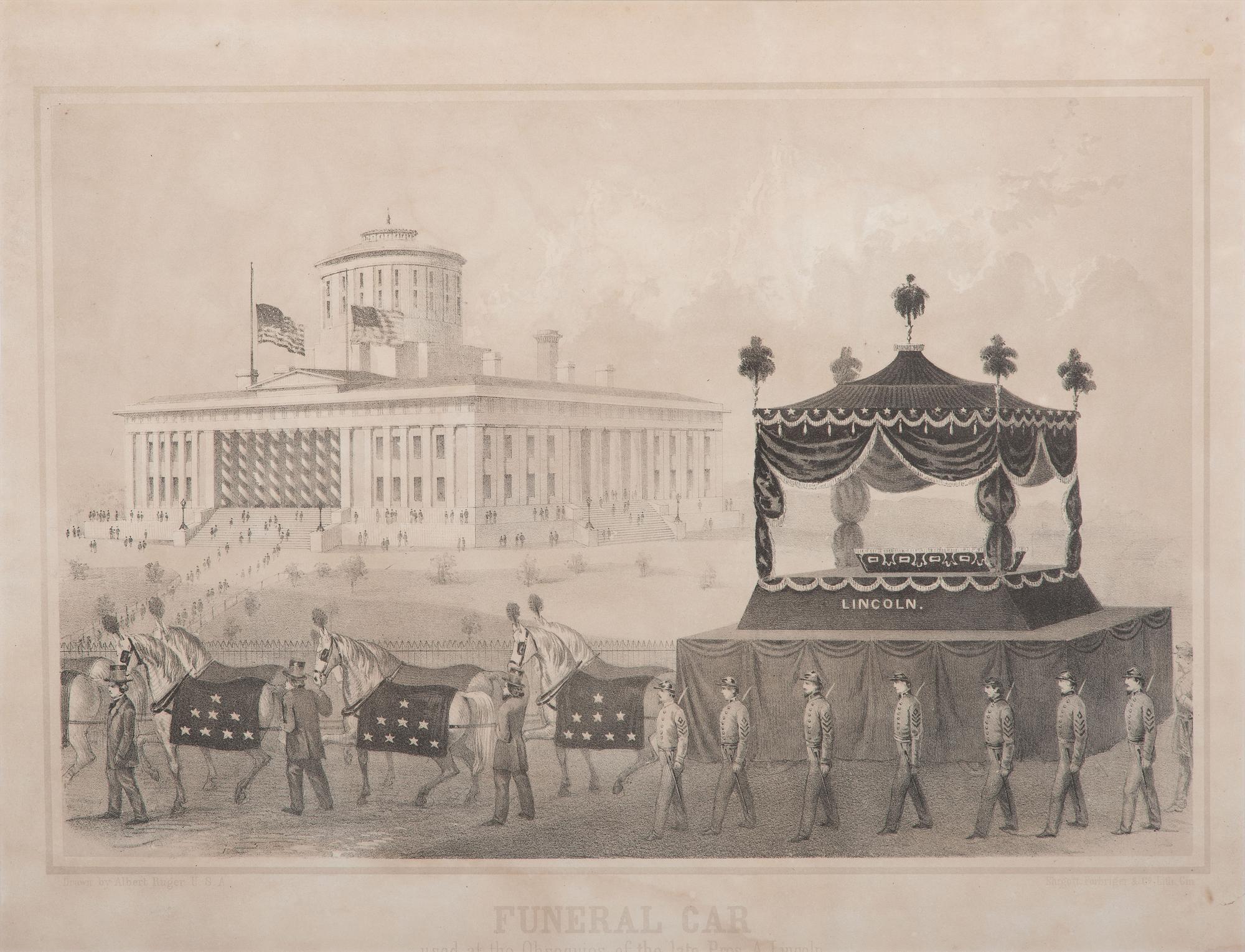 [LINCOLN, Abraham (1809-1865)]. RUGER, Albert, artist. Funeral Car Used at the Obsequies of the Late President Lincoln . Cincinnati, OH: Ehrgott, Forbiger & Co., 1865.