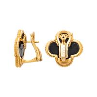 VAN CLEEF & ARPELS, YELLOW GOLD AND ONYX 'SUPER VINTAGE ALHAMBRA' CLIP EARRINGS